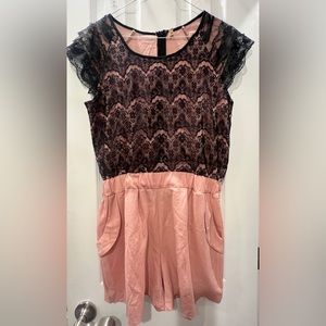 Pink & Black Lace Romper Drop Waist with Pockets